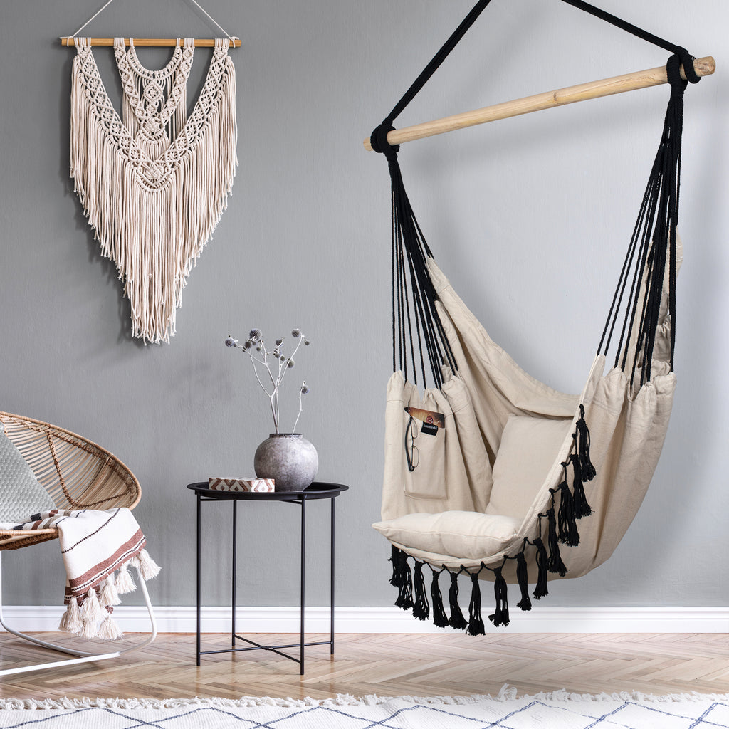 Hanging Hammock Chair (Ivory & Black) hammock chair Komorebi   